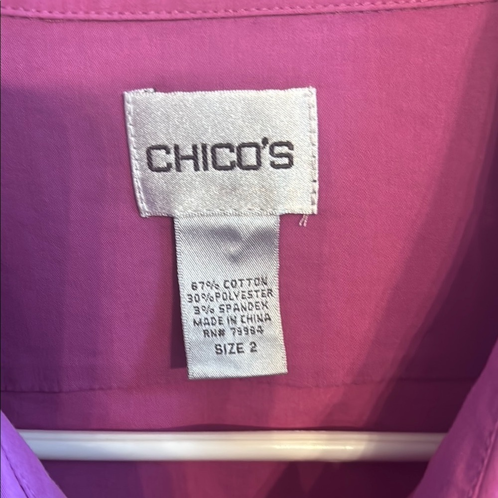 Chico's purple Long Sleeve button down Shirt sz 2 - Picture 2 of 4